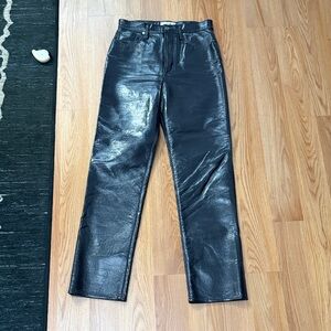 Agolde Navy Leather Straight Leg Jeans